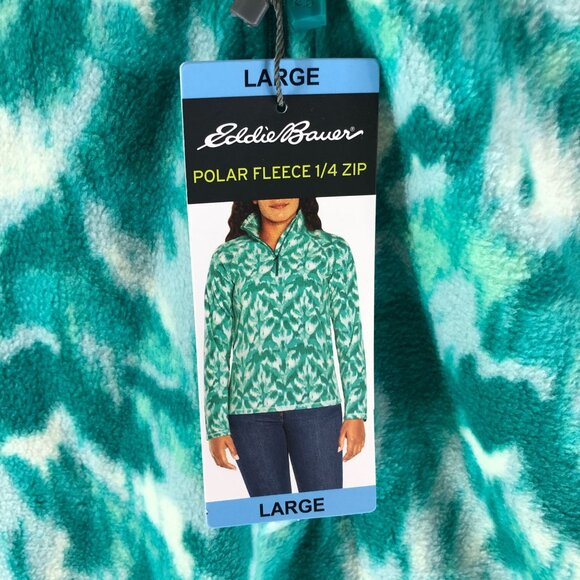 Eddie Bauer Womens Polar Fleece 1/4 Zip Leaf Print Turquoise Green L - Picture 3 of 4